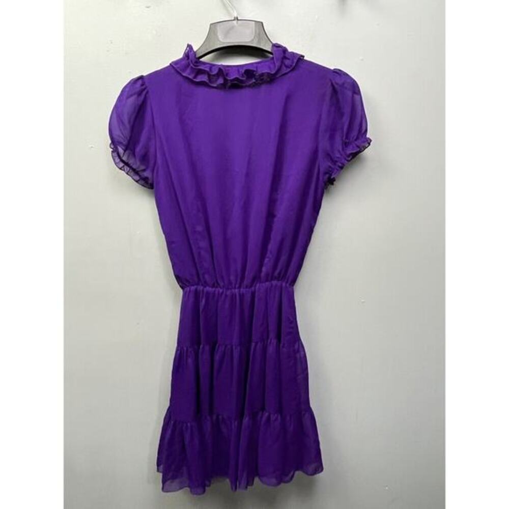 Argenti Dress Women's Size 4‎ Chiffon Ruffle Neck short sleeve Dress Y2K Purple - Picture 2 of 6